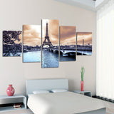 Paris City  Eiffel Tower & River Bridge Framed 5 Piece Panel Canvas Wall Art Print