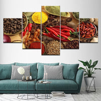 Grains Spices Peppers Food Restaurant Framed 5 Piece Canvas Wall Art Painting Wallpaper Poster Picture Print Photo Decor