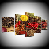 Grains Spices Peppers Food Restaurant Framed 5 Piece Canvas Wall Art Painting Wallpaper Poster Picture Print Photo Decor