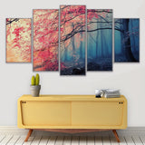 Cherry Tree Blossoms Forest Framed 5 Piece Panel Canvas Wall Art Print
