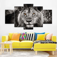 Wild Lion Animal Framed 5 Piece Canvas Wall Art - 5 Panel Canvas Wall Art - FabTastic.Co