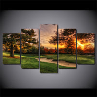 Golf Course Golfing Sports Framed 5 Piece Canvas Wall Art Painting Wallpaper Poster Picture Print Photo Decor