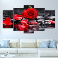 Red Rose Flower 5 Piece Canvas Wall Art Image Picture Wallpaper Mural Decoration Design Artwork Poster Decor Print Painting Photography