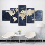 World Map Framed 5 Piece Canvas Wall Art Painting Wallpaper Poster Picture Print Photo Decor