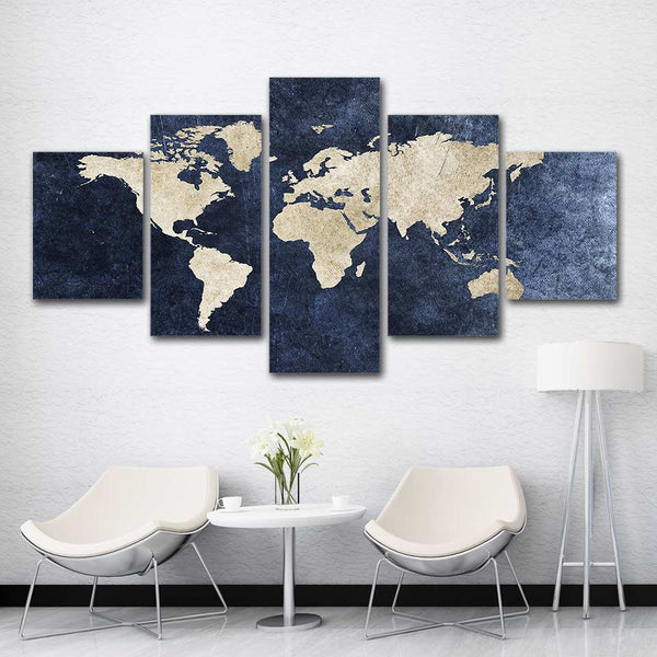 Mapa del mundo enmarcado 5 piezas lienzo arte de la pared pintura papel tapiz póster imagen impresión foto decoración 