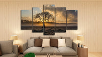 Beautiful Sunrise Tree & Clouds Framed 5 Piece Canvas Wall Art - 5 Panel Canvas Wall Art - FabTastic.Co