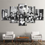 Godfather Goodfellas Scarface Sopranos Black & White Gangster Movies Framed 5 Piece Canvas Wall Art - 5 Panel Canvas Wall Art - FabTastic.Co