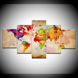 Retro Vintage World Earth Globe Map Framed 5 Piece Canvas Wall Art - 5 Panel Canvas Wall Art - FabTastic.Co