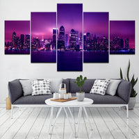 New York City Panoramic NYC USA Skyline Cityscape Framed 5 Piece Canvas Wall Art - 5 Panel Canvas Wall Art - FabTastic.Co