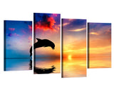 Océano paisaje marino delfín atardecer amanecer enmarcado 4 piezas lienzo arte de la pared pintura papel tapiz póster imagen impresión foto decoración 