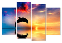 Océano paisaje marino delfín atardecer amanecer enmarcado 4 piezas lienzo arte de la pared pintura papel tapiz póster imagen impresión foto decoración 