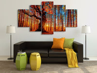 Árbol en el amanecer Otoño Bosque Colores Atardecer Enmarcado 5 piezas Lienzo Arte de la pared 