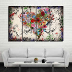 Flower Heart Love Framed 4 Piece Canvas Wall Art Painting Wallpaper Poster Picture Print Photo Decor