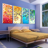 Árbol colorido abstracto enmarcado 4 piezas lienzo arte de la pared pintura papel tapiz póster imagen impresión foto decoración 