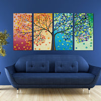 Colorful Tree Abstract Framed 4 Piece Canvas Wall Art Painting Wallpaper Poster Picture Print Photo Decor