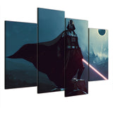 Darth Vader Light Saber Star Wars Movie Framed 4 Piece Canvas Wall Art Painting Wallpaper Poster Picture Print Photo Decor