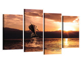 Dolphin Sunrise Sunset Ocean Seascape Framed 4 Piece Canvas Wall Art Painting Wallpaper Poster Picture Print Photo Decor