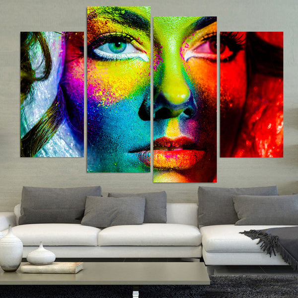 Colorido arte abstracto chica enmarcado 4 piezas lienzo arte de la pared pintura papel tapiz cartel imagen impresión foto decoración 
