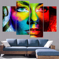 Colorful Abstract Art Girl Framed 4 Piece Canvas Wall Art Painting Wallpaper Poster Picture Print Photo Decor
