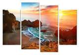 Rocky Beach Ocean Waves Paisaje marino Puesta de sol Amanecer Enmarcado 4 piezas Lienzo Arte de la pared Pintura Papel tapiz Póster Imagen Impresión Foto Decoración 
