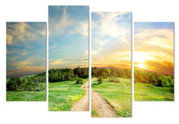Country Nature Road Forest Sunrise Sunset Framed 4 Piece Canvas Wall Art Painting Wallpaper Poster Picture Print Photo Decor