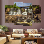 Rocky Waterfalls Framed 4 Piece Canvas Wall Art Painting Wallpaper Poster Picture Print Photo Decor