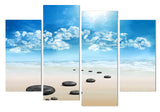Ocean Beach Waves & Rocks Seascape Framed 4 Piece Canvas Wall Art Painting Wallpaper Poster Picture Print Photo Decor