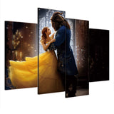 Beauty & The Beast Dancing Disney Kids Framed 4 Piece Canvas Wall Art Painting Wallpaper Poster Picture Print Photo Decor
