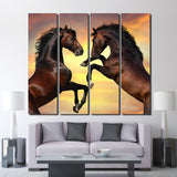 2 Horses Framed 4 Piece Canvas Wall Art Painting Wallpaper Poster Picture Print Photo Decor