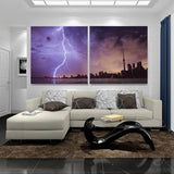 Toronto Ontario Canada City Night Lightning Storm Skyline Cityscape 1, 2, 3, 4 Framed Canvas Wall Art Painting Wallpaper Poster Picture Print Photo Decor