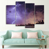 Toronto Ontario Canada City Night Lightning Storm Skyline Cityscape 1, 2, 3, 4 Framed Canvas Wall Art Painting Wallpaper Poster Picture Print Photo Decor
